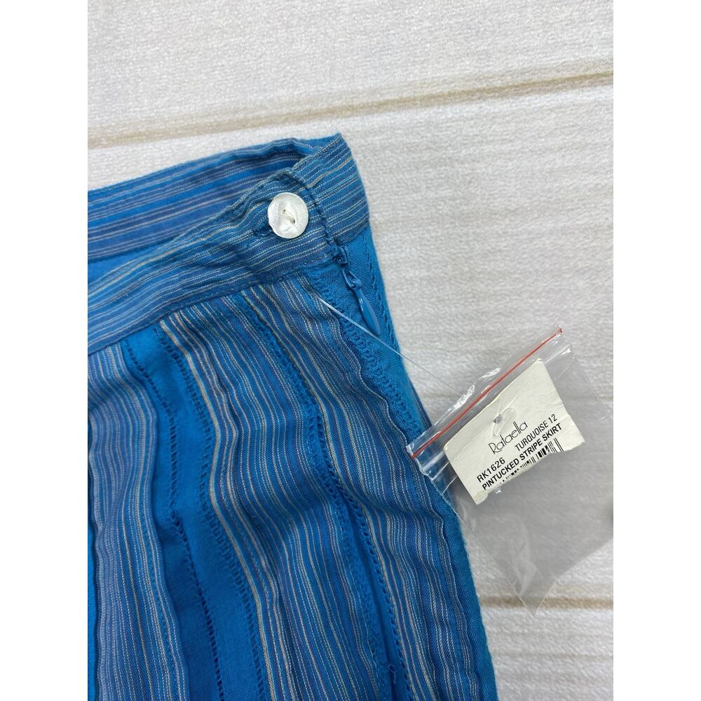 Rafaella Skirt 6 Blue Turquoise Pin Tucked Striped A Line Midi 100% Cotton NWT - Picture 8 of 10